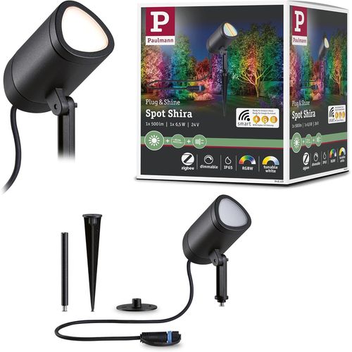 94849 Plug & Shine Projecteur De Jardin Led Shira Smart Home Zigbee 6,5w 250lm Gradable 455mm Anthracite Aluminium Rgbw+