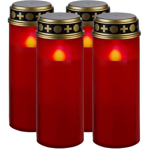 4 Grandes Lanternes Funéraires Avec Effet Flamme À Piles - Coloris Rouge []