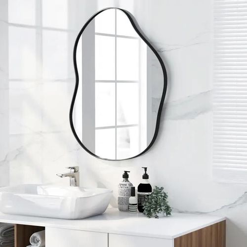 COSTWAY Miroir Mural Forme Asymétrique, 78 x 56,5 cm, Miroir Mural Décoratif HD pour Salon, Chambre, Entrée, Salle de Bain