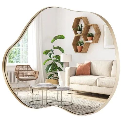 COSTWAY Miroir Décoratif Asymétrique - 78x56CM - Cadre en Métal Doré, Miroir HD Mural, Montage Horizontal-Vertical - Salon Chambre