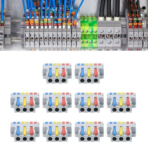 Levier de connecteur de fil, bornier rapide 6 en 3, accessoires de câblage électrique 250V 32A, 10 pièces