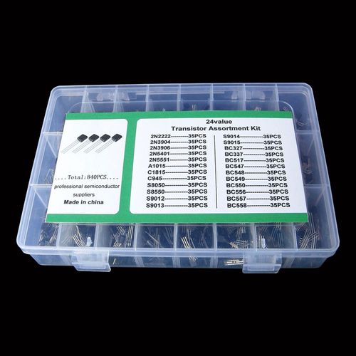 Kit d'assortiment de transistors 840 pièces/boîte 24 valeurs TO-92 BC327 BC337 BC547 2N2222 3904 3906 C945 S8050 S9014 PNP/NPN