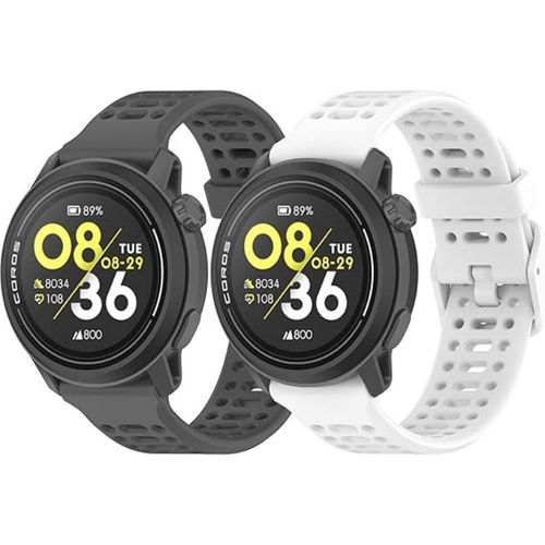 Lot De 2 Sport Silicone Bracelet Pour Coros Pace 3 Pour Hommes Et Femmes - 22mm - Noir Gris+Blanc