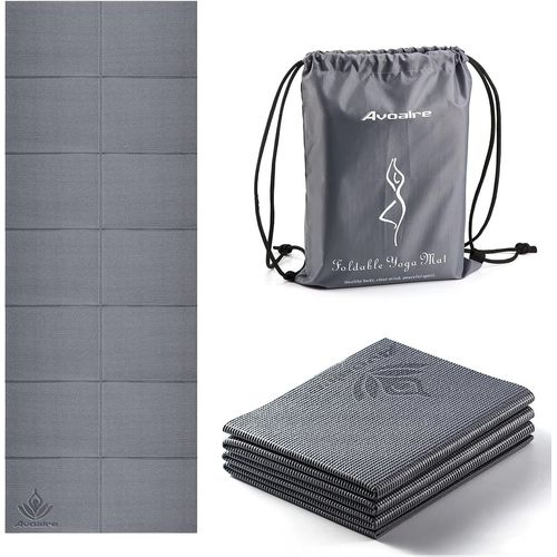 Tapis Yoga Antidérapant Et Pliable Tapis De Sport Indechirable Epais Tapis Yoga De Voyage Pour Pilâtes, Gym, Aérobic, Stretching, Entraînement, Enfant Et Femme Avec Sac