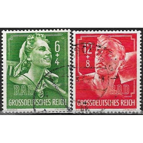 Allemagne, 3ème Reich 1944, Beaux Timbres Yvert 819 820, 10ème Anniversaire De La Fondation Du Service Du Travail, Portraits De Jeunes Allemands, Oblitérés, Tbe.