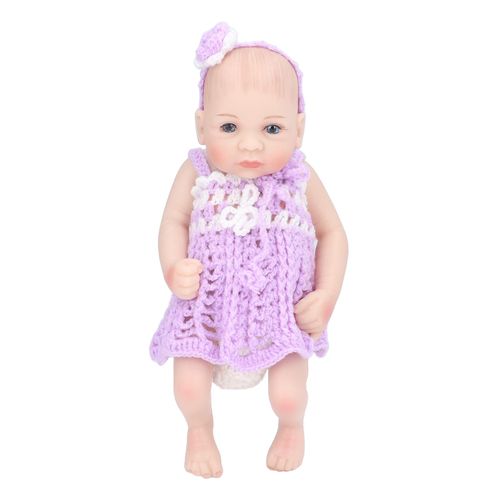 CONNOR Poupee bebe Reborn de 10 pouces, membres mobiles, silicone souple, realiste, jupe tricotee lavable, jouet pour enfants, poupee garCon violet