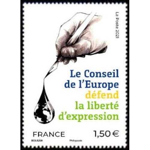 France 2021, Très Beau Timbre De Service Neuf** Luxe Du Conseil De L'Europe, Yvert 181, "Le Conseil De L'Europe Défend La Liberté D'Expression".