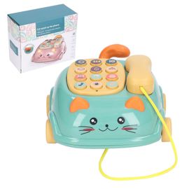 CONNOR Telephone pour bebe, jouet musical pour tout-petits, simulation d'appel telephonique, voiture, machine a histoires bilingue, forme de chaton pour l'eveil, vert