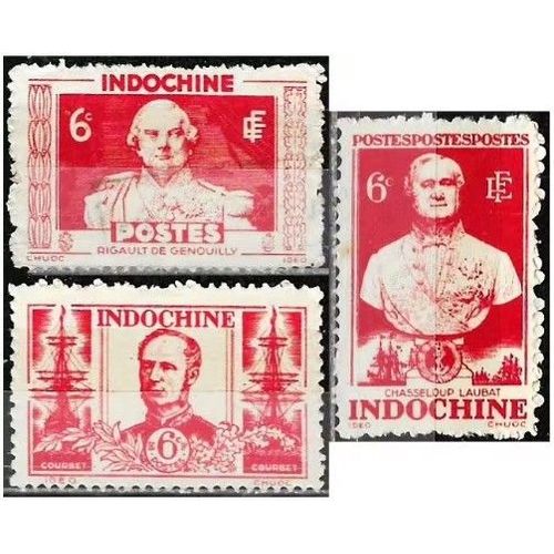 Indochine (Actuel Vietnam), Colonie Française 1945 / 45, Très Beaux Timbres Neufs** / Obl. Yvert 266 267 267, Officiers De Marine, Chasseloup - Laubat, Amédée Courbet Et Rigault De Genouilly.