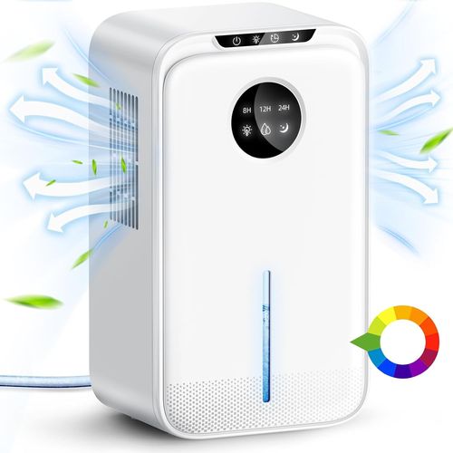 MONDODIGITALE-Déshumidificateur Electrique Silencieux 2500Ml Avec Tuyau Auto Drain 24H Sommeil Timer Led 7 Colorées Arrêt Automatique Blanc Pour Bain, Chambre À Coucher, Armoire