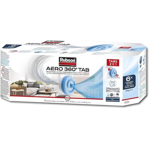 MONDODIGITALE-Aero 360° Tab, Recharges En Tabs Neutres Pour Absorbeur D'Humidité, Ultra Absorbantes Et Anti Odeurs Recharges Pour Déshumidificateurs Aero 360°, 6 X 450 G