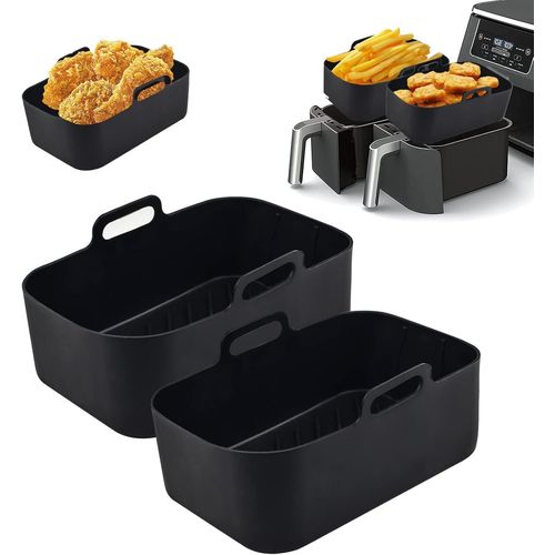 MONDODIGITALE-Pot En Silicone Pour Friteuse Ninjas Dual Air, 2Pcs Air Fryer Liner Double, Basket, Rack Accessoire Pour Air Fryer, Four, Micro-Ondes (Noir)