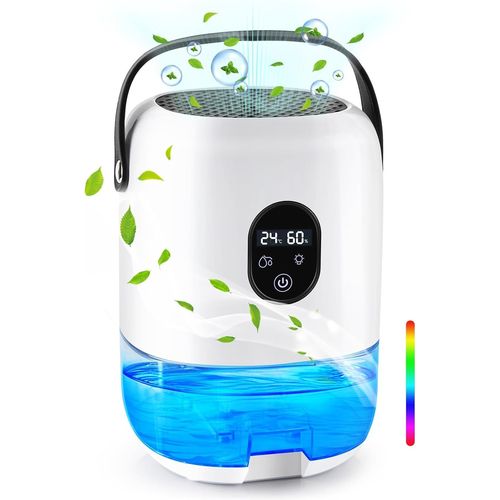 MONDODIGITALE-Deshumidificateur D Air, 1000Ml Déshumidificateur Électrique Silencieux Avec Affichage De La Température Et De L'Humidité, 7 Led, Mode Sommeil Silencieux Pour Bain, Chambre, Bureau
