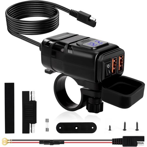 Mondodigitale-Prise Usb Moto 12v Prise De Chargeur De Moto Avec 2 Qc 3.0 Usb Ports Avec Voltmètre Led Et Interrupteur Pour Téléphone Atv Petites Motos