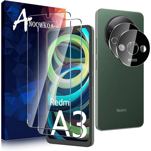 Verre Trempé Xiaomi Redmi A3 Transparent Film Protection Écran Avec Caméra Arrière Protecteur Sans Bulles, 2+2 Pièces Facile À Installer[Trempe6765]