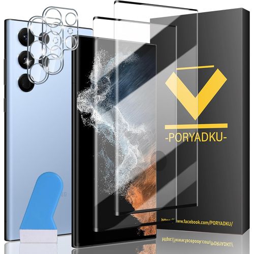 Verre Trempé Pour Samsung Galaxy S22 Ultra - 2+2 Pièces Protection Écran Et Caméra, Anti-Empreintes Digitales, 3d Couverture Complète[Trempe6988]