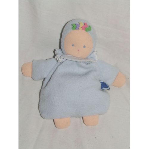 POUPEE TROUSSELIER DOUDOU SEMI PLAT BLEU GRELOT 20 cm