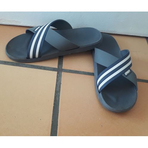 Mules Sport Tong De Plage Chaussures Semelle Moulée Ergonomique Souliers Confortable Pour Ete Pratique Souple Reposant Sandales Nu.Pied Homme 42 Gris Croisé Rayures Blanches