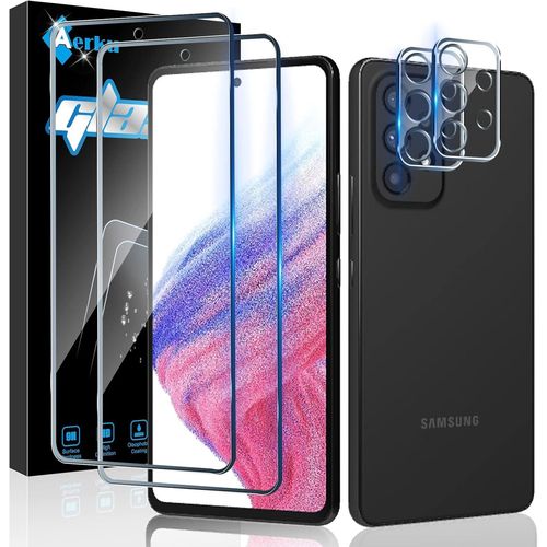 Verre Trempé Pour Samsung Galaxy A53 5g + Caméra Arrière Protecteur[2+2 Pièces],[Sans Bulles] Anti-Rayures Dureté 9h Film Vitre Trempé Protection Écran Pour Samsung A53 5g[Trans[Trempe9043]