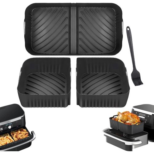 MONDODIGITALE-Moule Air Fryer Moule Silicone Air Fryer Pour Ninja Air Fryer 10.4L Af500Eu Accessoires Air Fryer Moule Pour Air Fryer Réutilisable Plat Silicone Air Fryer, Noir 3 Pièces Et 1 Brosse En