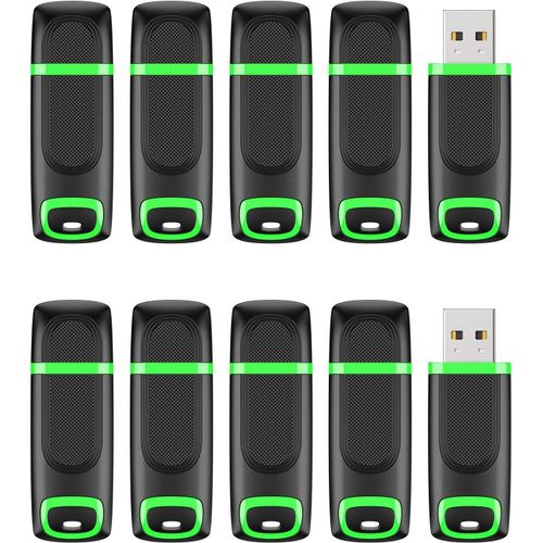 Clé USB 2.0 16Go Rapide, Lot de 10 Pendrive Clef USB 16Go à Capuchon Cle USB Flash Drive pour Le Stockage de Musique et des Dossiers (Vert, 16GB)