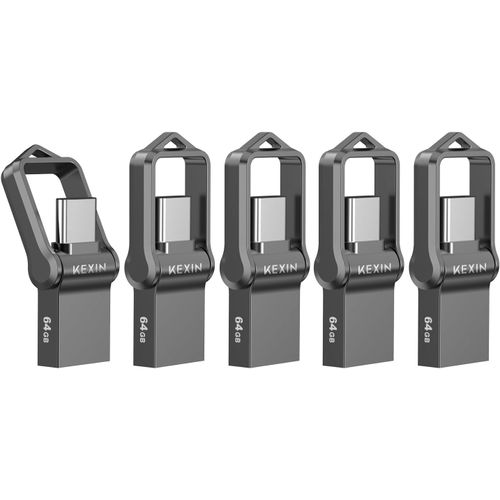 Clé USB C 64 Go 5 pièces USB C Clé USB Type C 64 Go Clé USB 2.0 OTG Memory Stick 2 en 1 Flash Drive pour PC/Ordinateur Portable/Ordinateur Portable, téléphone Portable avec USB-C