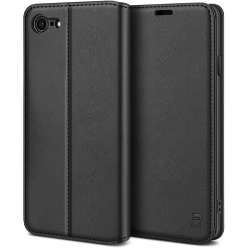 Coque Pour Iphone 7, Coque Pour Iphone 8, Coque Pour Iphone Se 2020, Coque Pour Iphone Se 2022, Étui Portefeuille De Protection À Rabat En Pu Cuir Avec Porte-Cartes, Fermeture Magnétique, Noir