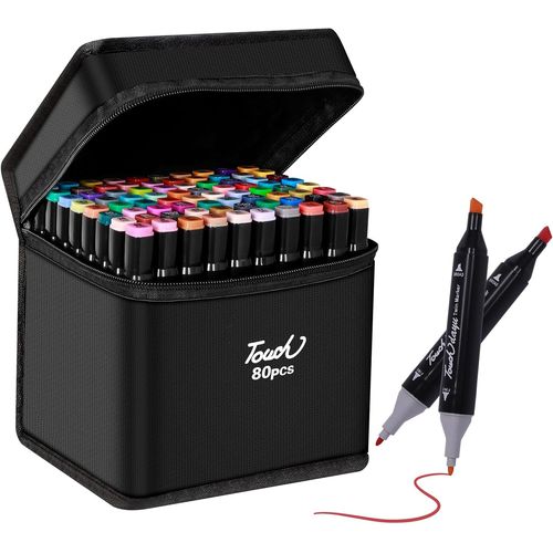 80 Pointe Double Feutres Coloriage, Couleurs Feutre A Alcool Pour Artistes Et Adultes À Colorier, Griffonnages Enfants, Animation Art Esquisse, Cadeau Parfait Pour Les Débutants En Peinture