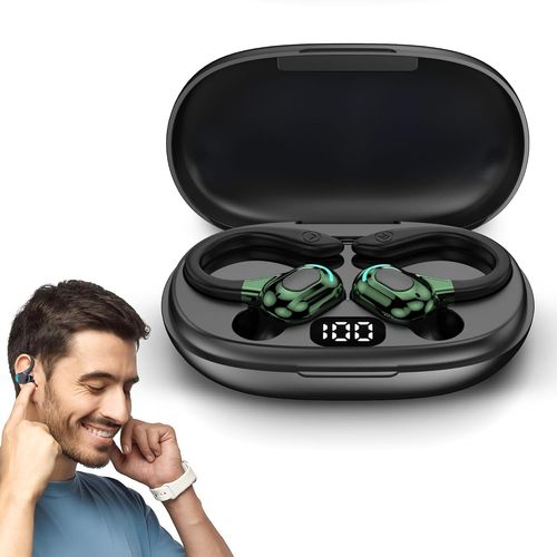 Oreillettes Sans Fil Bluetooth 5.2 - Universels, Tour D`Oreille 360°, Micro Intégré, 20h Lecture, Batterie 70mah, Chargeur Type-C 300mah, Son 8d Stéréo, Charge Ultra Rapide(Noir)