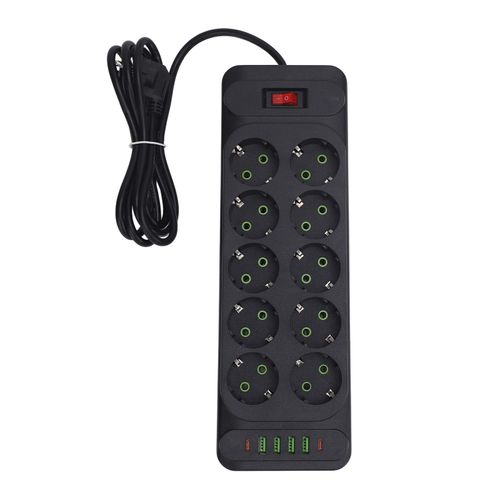 Multiprise européenne 10 prises ca 4 Ports USB 2 Type C prise de courant avec cordon de 2 m et interrupteur de surcharge