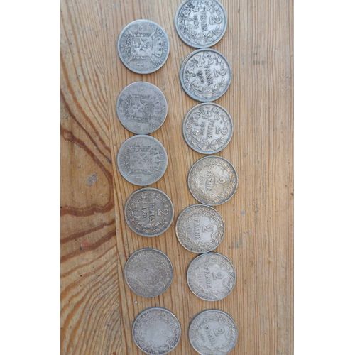 Lot De 13 Pièces Argent 2 Francs Belge