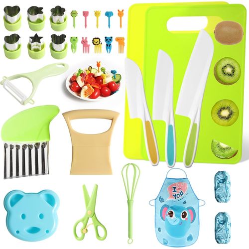 GOTHICANA BY EMPLot De 30 Couteaux De Cuisine Pour Enfant Avec Planche À Découper, Coupe-Vague, Couteau Montessori Pour Enfants À Partir De 2, 3, 4, 5, 6 Ans
