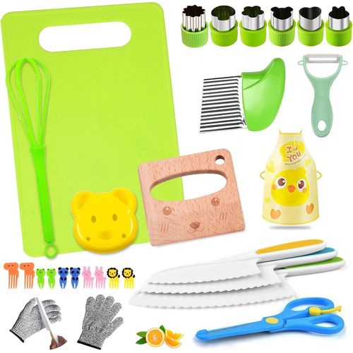 GOTHICANA BY EMPCouteaux Sécurité De Cuisine Pour Enfants, 28 Pièces Kit Couteau Enfant Couteau Sécurité Montessori Pour Couper Et Cuire Des Fruits Ou Légumes, Couteaux Enfants 3 Ans