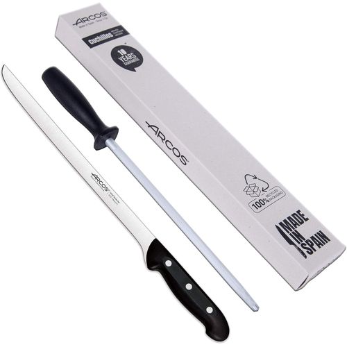Gothicana By Empserie Maitres - Ham Knife Set Chaira, 2 Pcs, Ham Knife Set 275 Mm + Taille-Chaise Sharpener 230 Mm, Porte-Jambon Professionnel (Emballage Écologique)