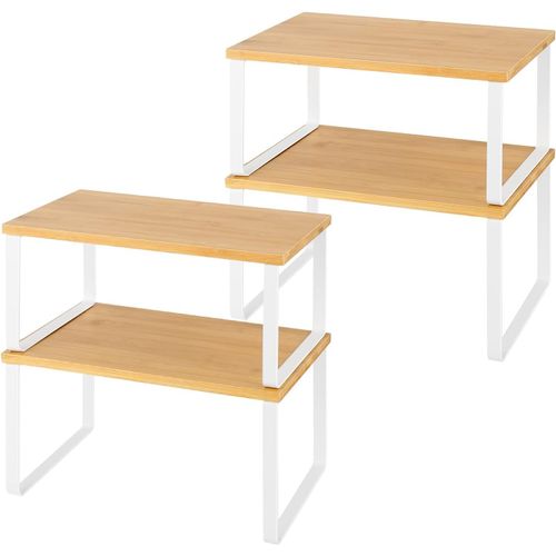 Gothicana By Emporganisateur De Placard Lot De 4, Étagères De Cuisine, Étagère À Épices, Extensibles Et Empilables, Étagères De Rangement En Bois Pour Placard Comptoir, Naturel/Blanc