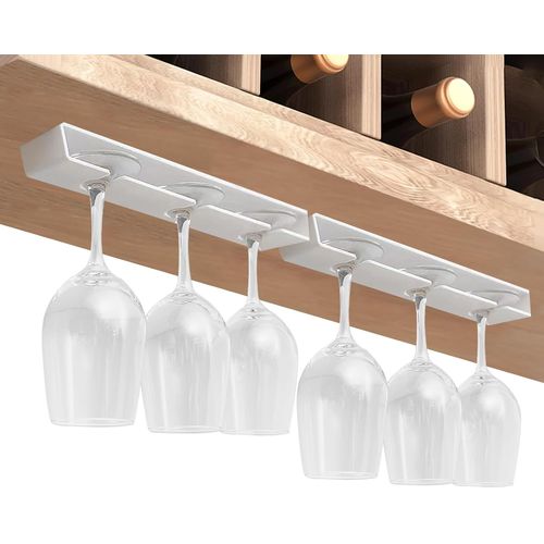 GOTHICANA BY EMPLot De 2 Porte-Verres À Vin Suspendus - Porte-Verres À Vin Sous Armoire - Étagère À Pied Suspendue - Organisateur De Suspension Pour Bar, Armoire, Cuisine (Blanc)