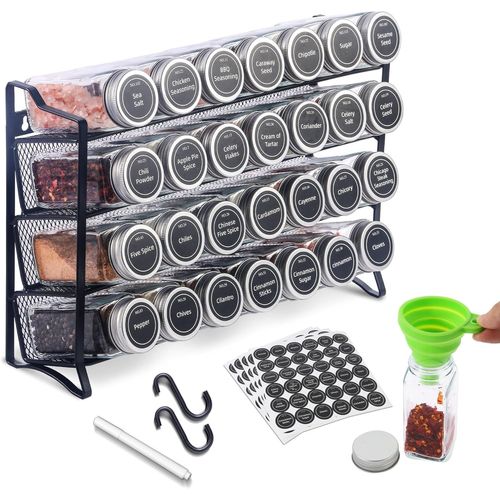 Gothicana By Empétagère À Épices À 4 Étages Debout Et Murale - 28 Épices Vides Avec Support Et 432 Étiquettes À Épices - Étagère À Épices Sans Perçage Pour Cuisine, Armoire, Garde-Manger