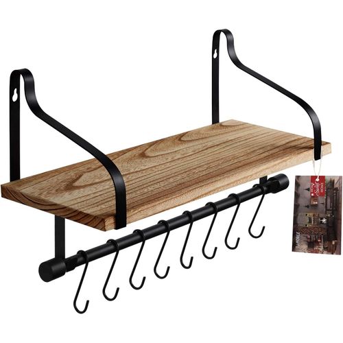 Gothicana By Empétagère Flottante En Bois Rustique Avec 8 Crochets, Étagère De Présentation Pour Café, Étagère À Épices De Cuisine