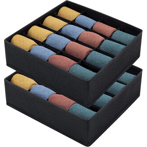 GOTHICANA BY EMPLot De 2 Organisateurs De Tiroir Pliables, Rangement Chaussette Non Tissé, À 16 Compartiments Boite Rangement Chaussette Pour Ranger Chaussettes, Soutien-Gorge, Mouchoirs (Noir Clair)