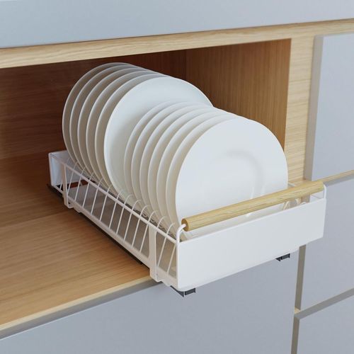 Gothicana By Empégouttoir À Vaisselle Coulissante Blanc Pour 13 Assiettes, Egouttoir Vaisselle Metal Avec Bac D'égouttement Amovible, Égouttoir À Assiettes Push-Pull Pour Placard De Cuisine