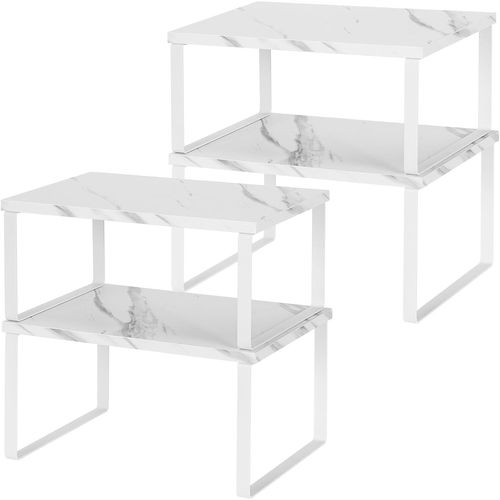 Gothicana By Emporganisateur De Placard Lot De 4, Étagères De Cuisine, Étagère À Épices, Extensibles Et Empilables, Étagères De Rangement En Bois Pour Placard Comptoir, Blanc Et Texture