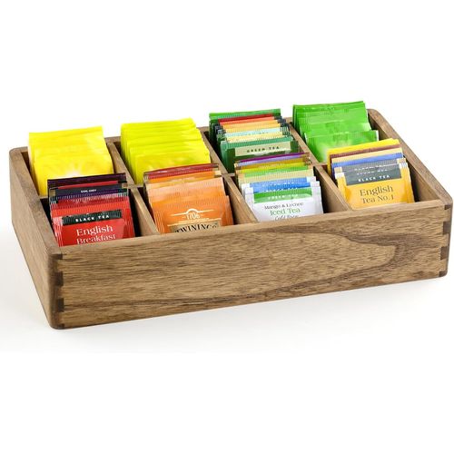 GOTHICANA BY EMPOrganisateur Boîte À Thé En Bois Avec 8 Compartiments ¿ Rangement Pour Sachets De Thé, Café Et Épices Pour Cuisine, Bureau & Maison Couleur Brun