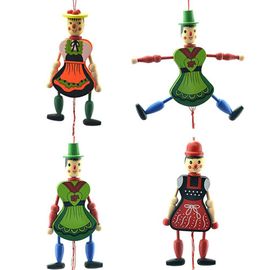 CONNOR Lot de 4 marionnettes a tirer en bois, jouets amusants, ornements a suspendre