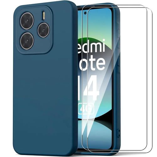 Coque + 2 Verres Trempés Pour Xiaomi Redmi Note 14 4g (Pas Pour 5g) Silicone Liquide Slim Légère Anti-Rayures - Bleu Marine - E.F.Connection