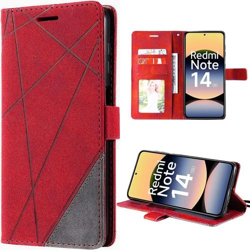 Coque Pour Xiaomi Redmi Note 14 5g (Pas Pour 4g) Effet Cuir Rouge Antichoc Protection 360° - E.F.Connection