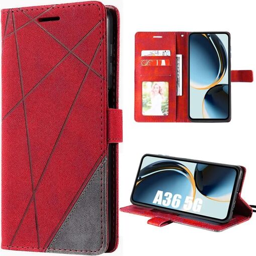 Coque pour Samsung Galaxy A36 5G, Anti-Rayures Protection 360 Degré Cuir PU Rouge - E.F.Connection