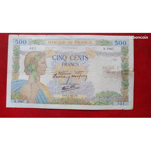 Billet De 500 Francs "La Paix" Du 09-01-41