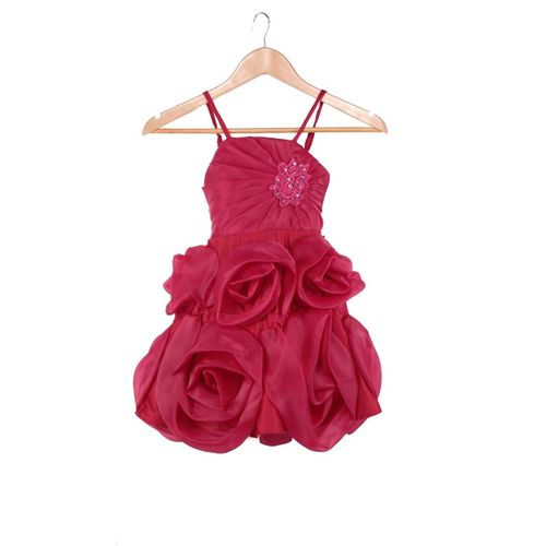 Robe Ceremonie Fille Satiné Fleur 3d Rose Foncé Taille 4ans