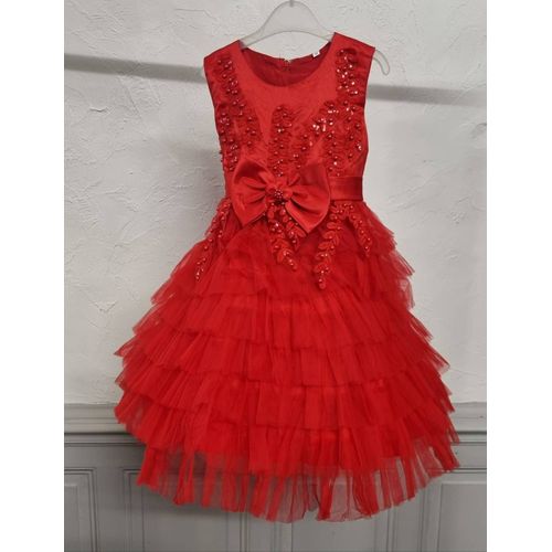 Robe Cérémonie Fille Rouge Haut Satiné Dentelle Et Bas Froufrou En Tulle Taille 14 Ans