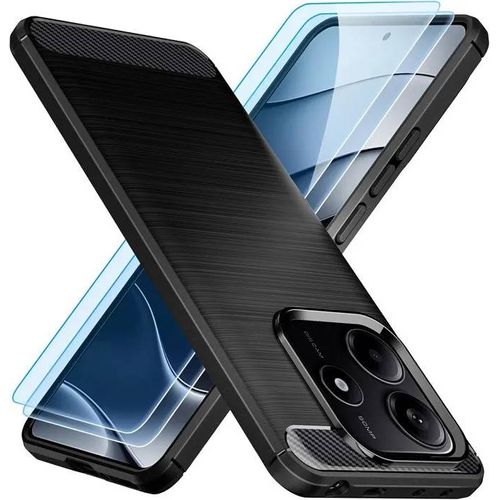 Coque Pour Xiaomi Redmi Note 14 5g + 2 Verres Trempé - Etui Housse Carbone Vitre Protection Ecran Verre Trempé